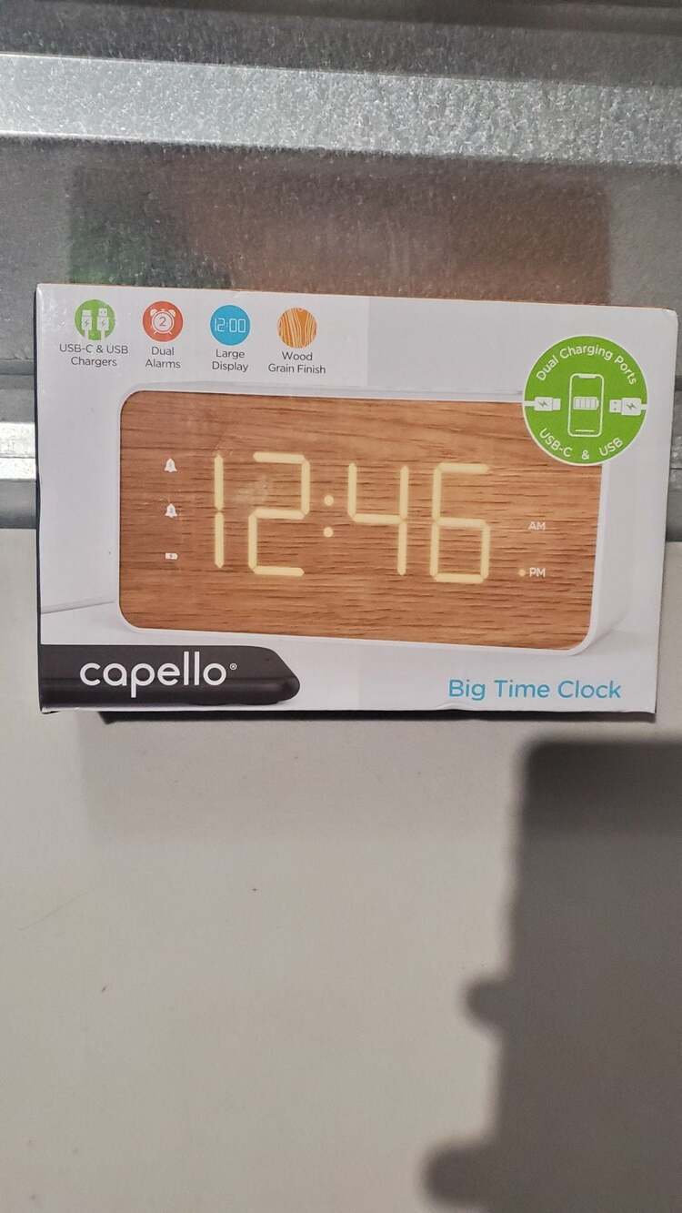 Capello CA-36 Dual Alarm Big Time Clock with USB-C and USB Charging Ports